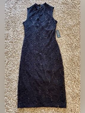 NWT ONYX Nite Black Sequin Lace Sheath Dress - Size 8